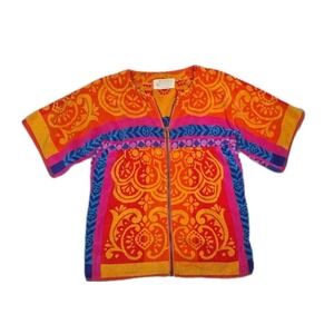 Vtg 1970's Royal Terry Resort Bright Cover-up Towel Ring Zip Tunic Top Japan